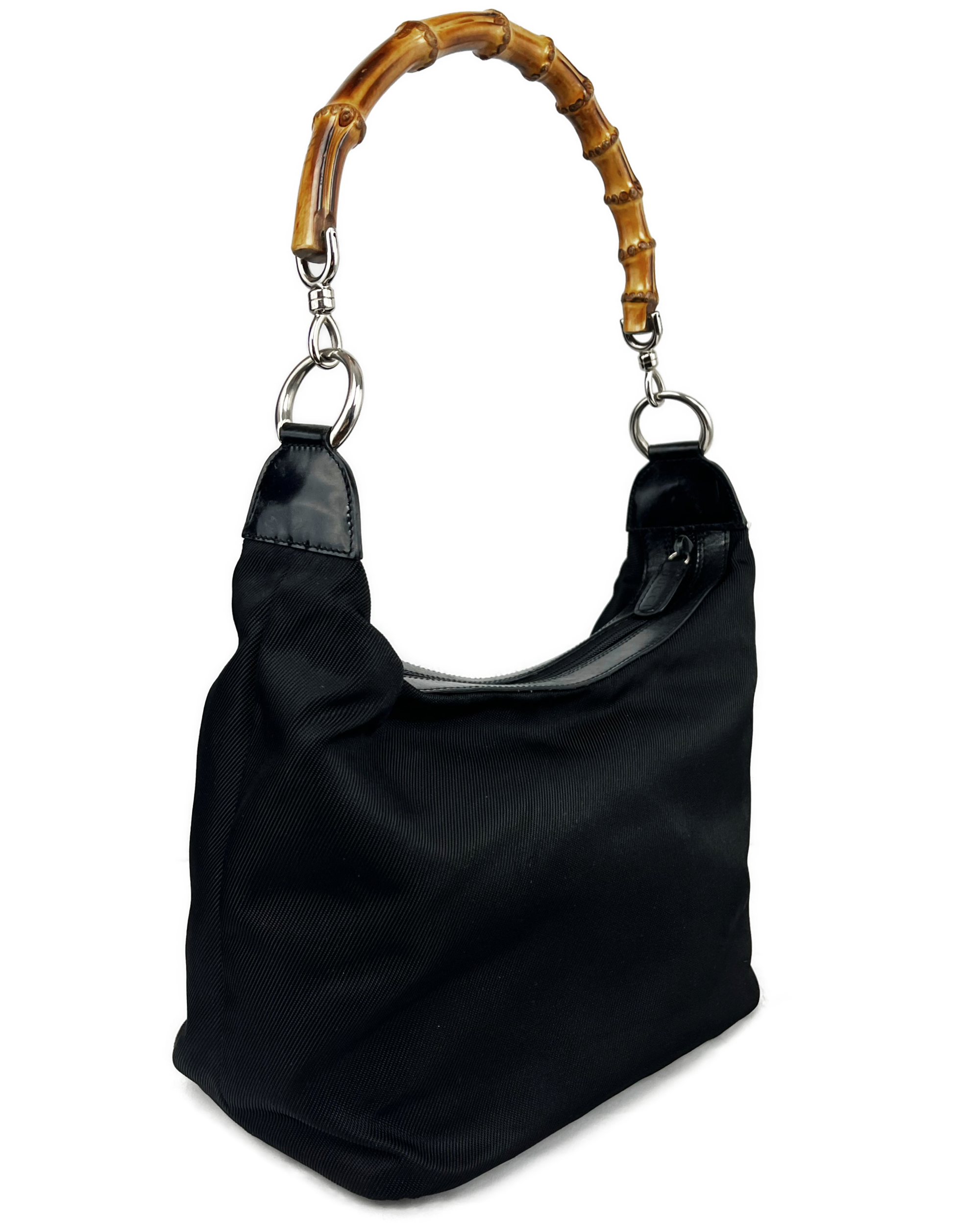 Black Nylon Bamboo Shoulder Bag (1990's)