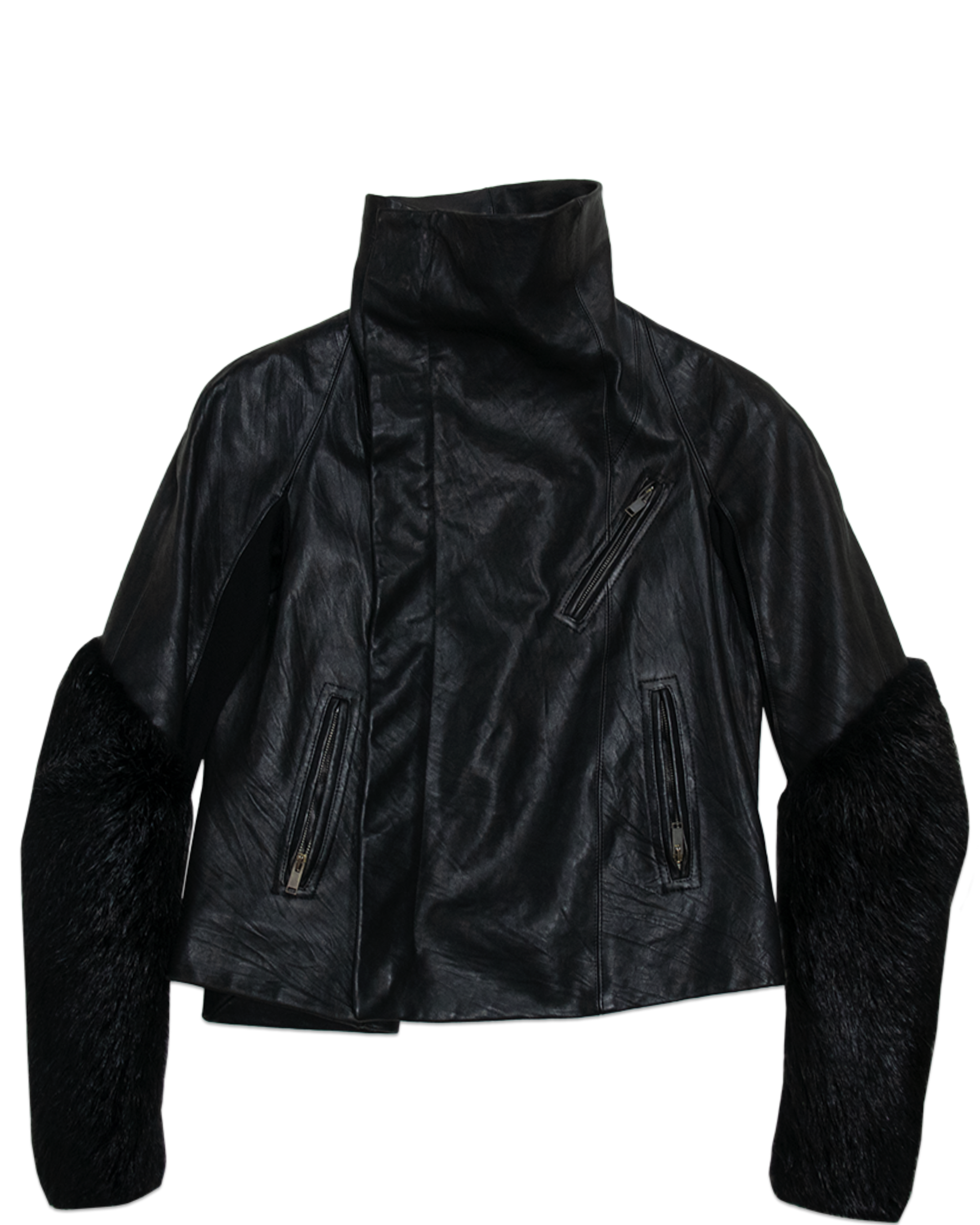 Black Beaver Fur Leather Jacket (FW 2013)